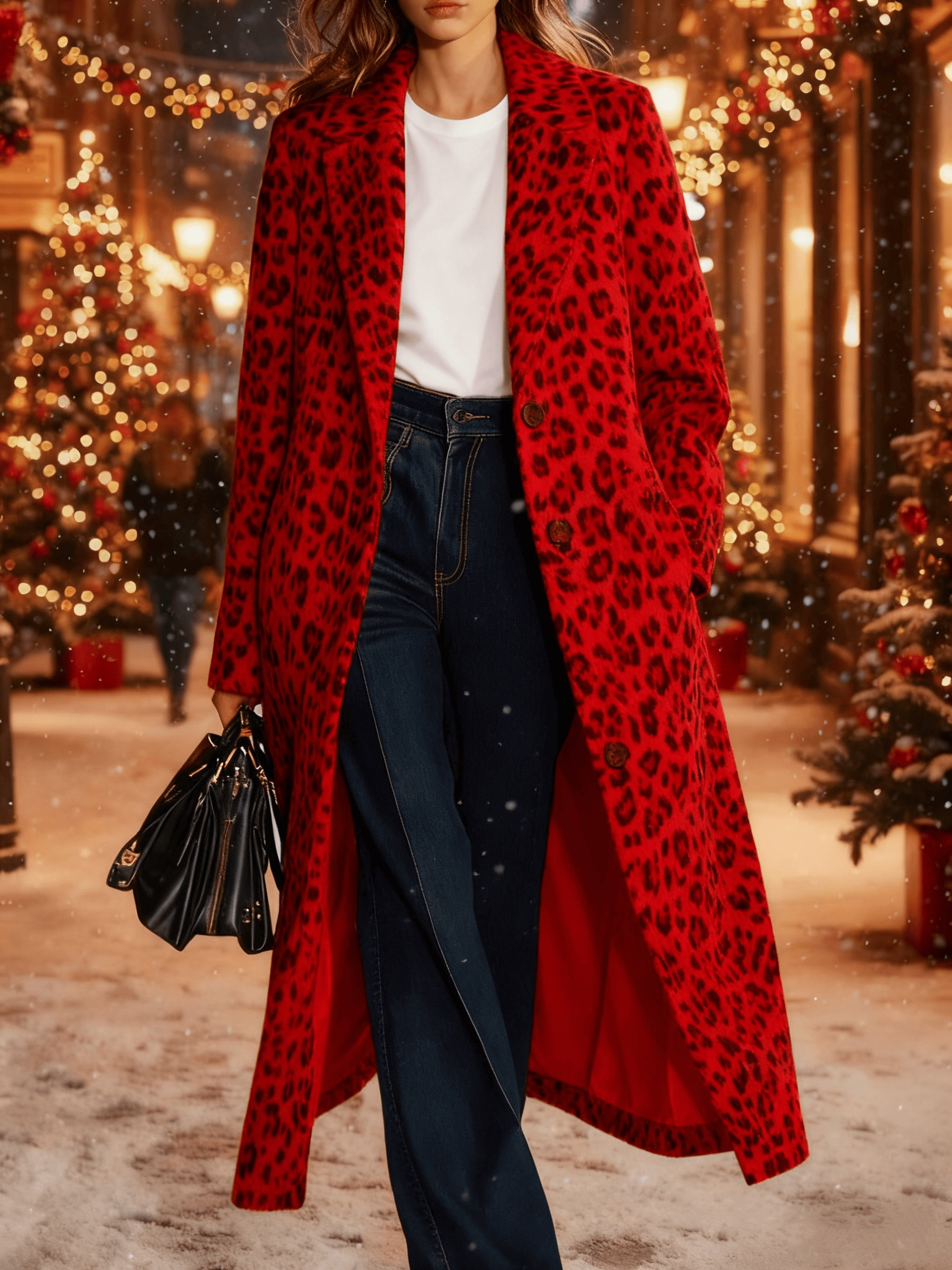  Leopard Print Casual Suit Collar Coat