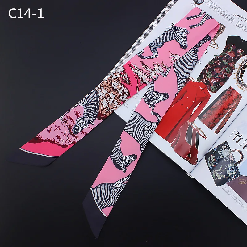  Women's Fashion Twill Ribbon Silk Scarf Versatile Zebra Women's Decorative Small Silk Scarf Bundle Bag Handle Hair Band Handle