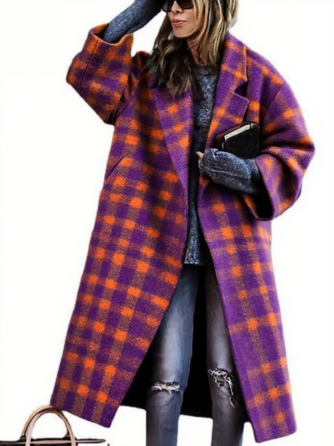  Women's Long Sleeve Lapel Jacket Printed Long Coat