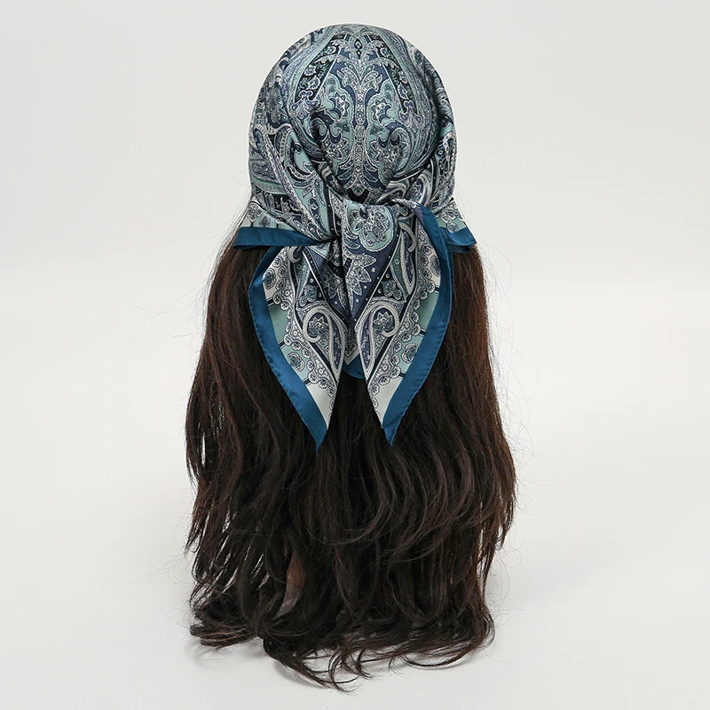 Bohemian Style Floral Print Women’s Square Silk Scarf Satin Head Wrap Tropical Leaf Flower Design Scarves Bandana Hijab