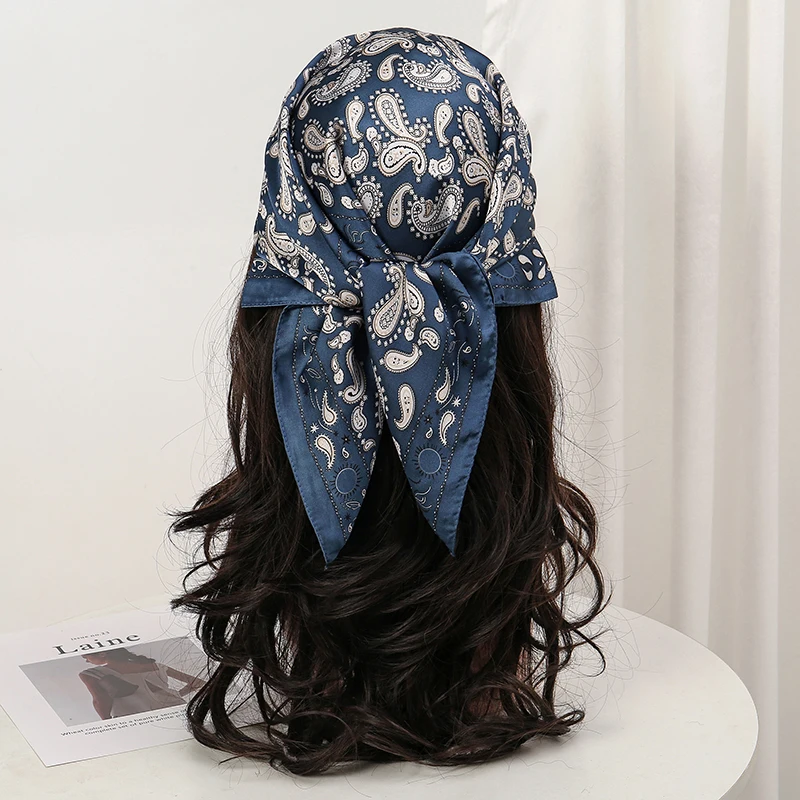  Bohemian Style Floral Print Women’s Square Silk Scarf Satin Head Wrap Tropical Leaf Flower Design Scarves Bandana Hijab