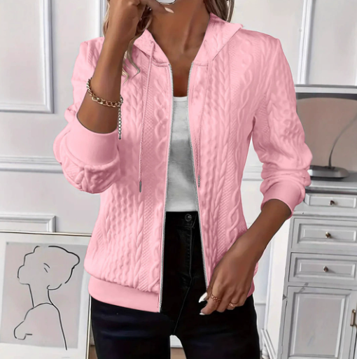  Solid Color Long Sleeve Knitted Zipper Hoodie Coat