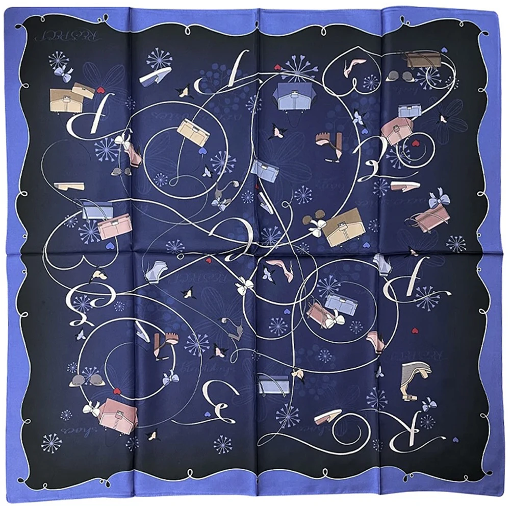  100% Pure Mulberry Silk Women Square Scarf Prints Headband Neckerchief Luxury Female Hair Ornament Female Bandana Scarves 90CM