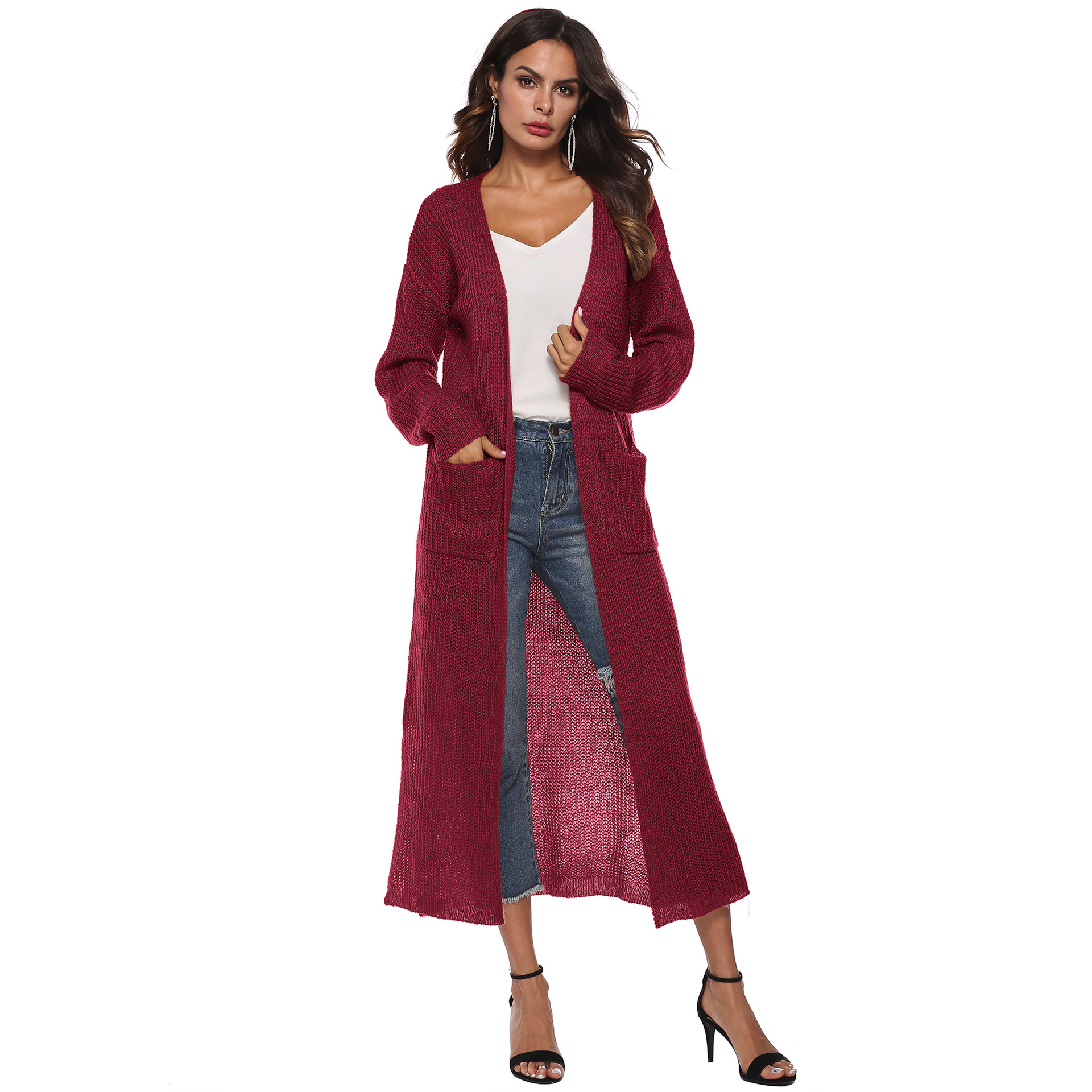  Women's Cardigan Sweater With Large Pockets Cardigan Sweater Long Thin Coat