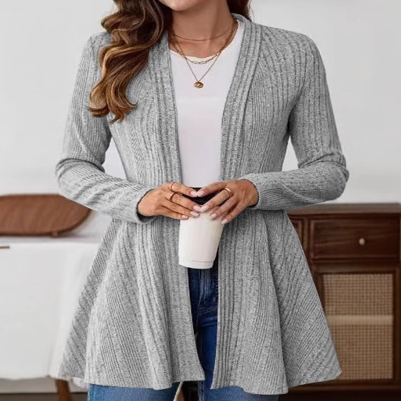  Long Sleeve Simple Cardigan Coat Mid-length