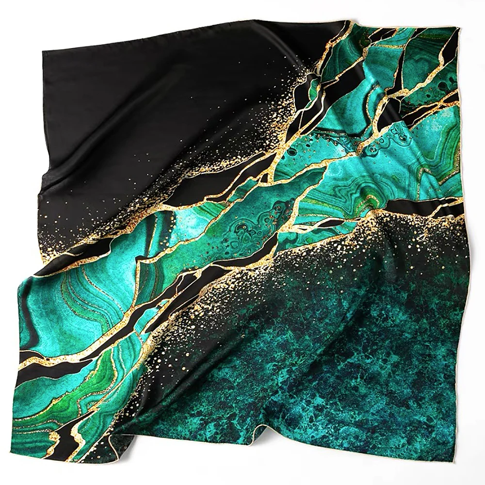  100% Pure Mulberry Silk Women Square Scarf Prints Headband Neckerchief Luxury Female Hair Ornament Female Bandana Scarves 90CM