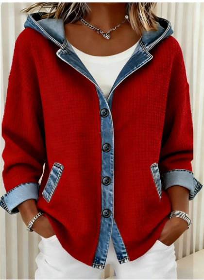  Women's Fashion Plaid Color-blocking Coat