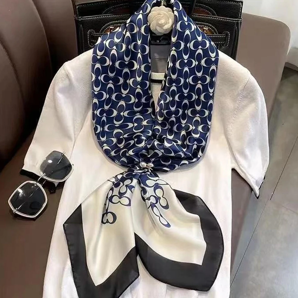  New Women Silk Scarf 90cm Square Hijab Fashion Versatile Korean Edition Silk Scarf Multi purpose Shirt Bandana Neckerchief