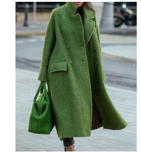  Women's Fashion Temperament Pure Color Lapel Loose Woolen Coat