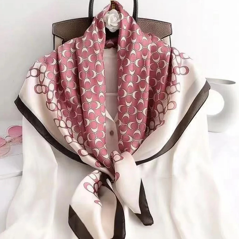  New Women Silk Scarf 90cm Square Hijab Fashion Versatile Korean Edition Silk Scarf Multi purpose Shirt Bandana Neckerchief