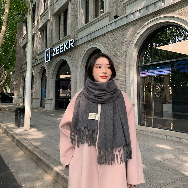  250g Solid Color Artificial Cashmere Scarf Thickened Warm Tassel Monochrome Shawl