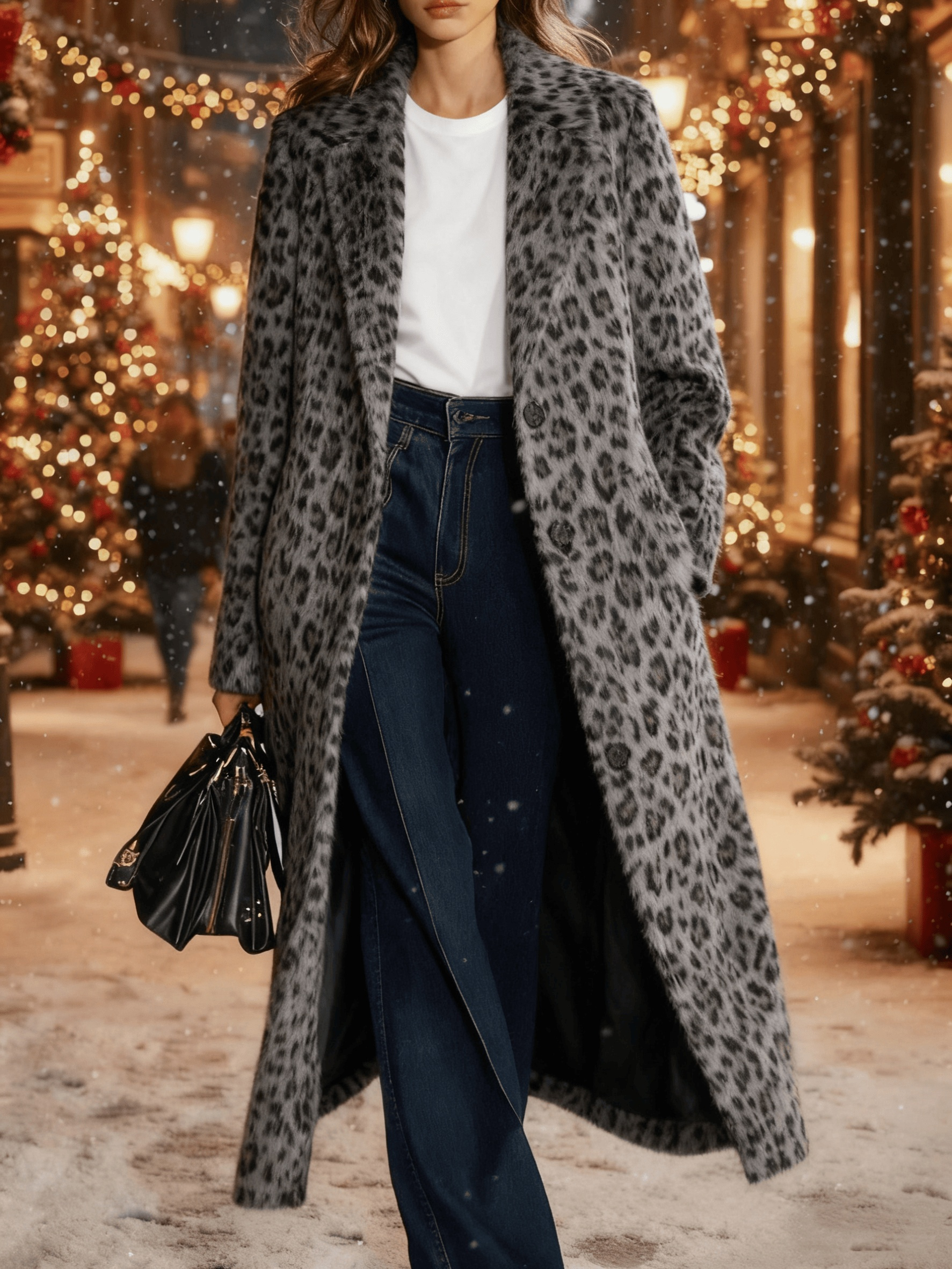  Leopard Print Casual Suit Collar Coat