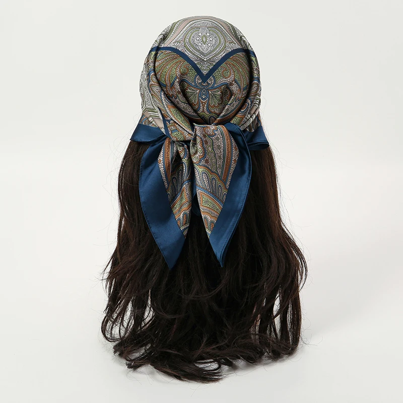 Bohemian Style Floral Print Women’s Square Silk Scarf Satin Head Wrap Tropical Leaf Flower Design Scarves Bandana Hijab