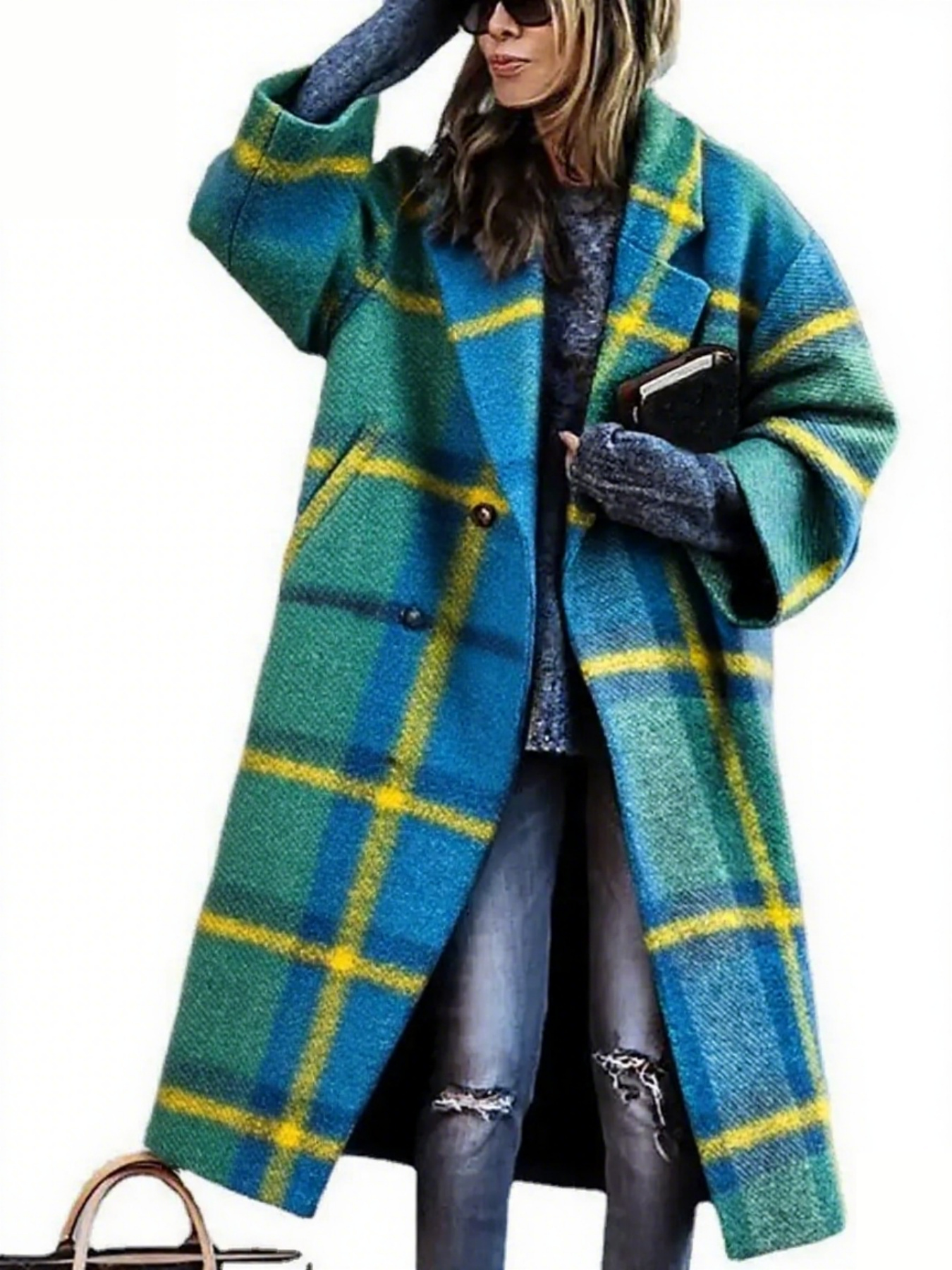  Women's Long Sleeve Lapel Jacket Printed Long Coat