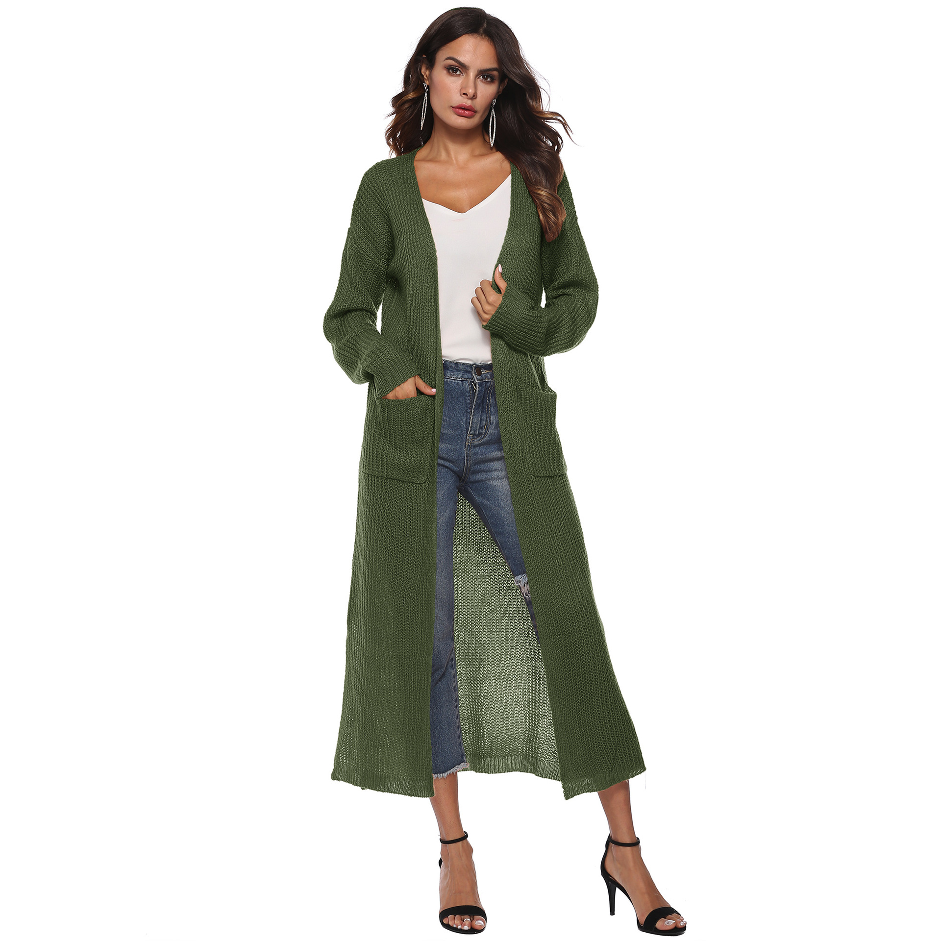  Women's Cardigan Sweater With Large Pockets Cardigan Sweater Long Thin Coat