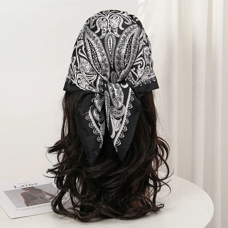  Bohemian Style Floral Print Women’s Square Silk Scarf Satin Head Wrap Tropical Leaf Flower Design Scarves Bandana Hijab