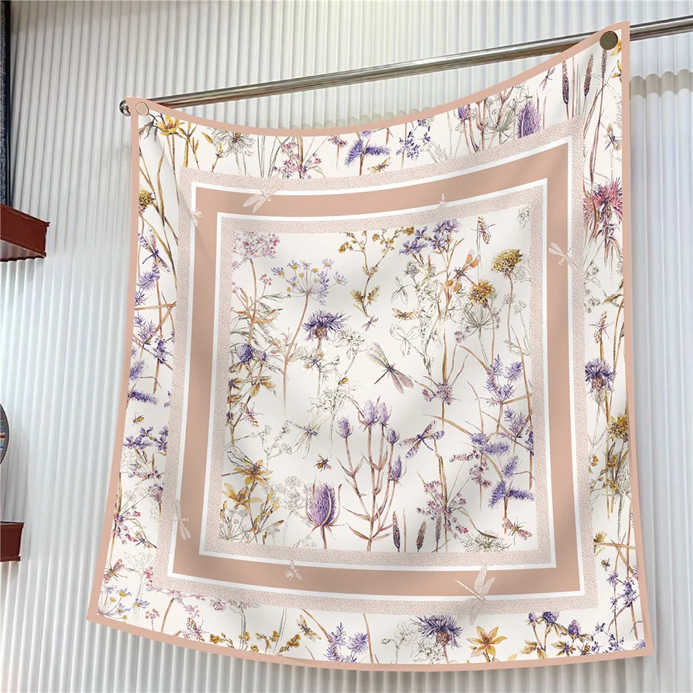  90cm Brand Square Scarf Women Fashion Floral Twill Silk Scarf Shawl Hijab Luxury Bandana Foulard Neckerchief Head Scarf For Lady