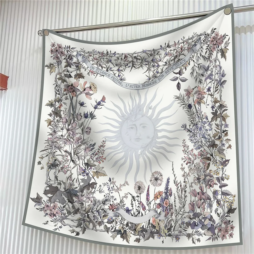 90cm Brand Square Scarf Women Fashion Floral Twill Silk Scarf Shawl Hijab Luxury Bandana Foulard Neckerchief Head Scarf For Lady