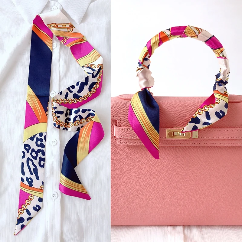 Woman Skinny Silk Scarf 90cm*4cm Long Hair Strip Silk Ribbon Small Neck Scarves Bag Handle Ribbon Scarf Kerchief Ladies Tie