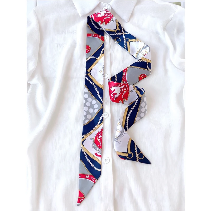  Woman Skinny Silk Scarf 90cm*4cm Long Hair Strip Silk Ribbon Small Neck Scarves Bag Handle Ribbon Scarf Kerchief Ladies Tie