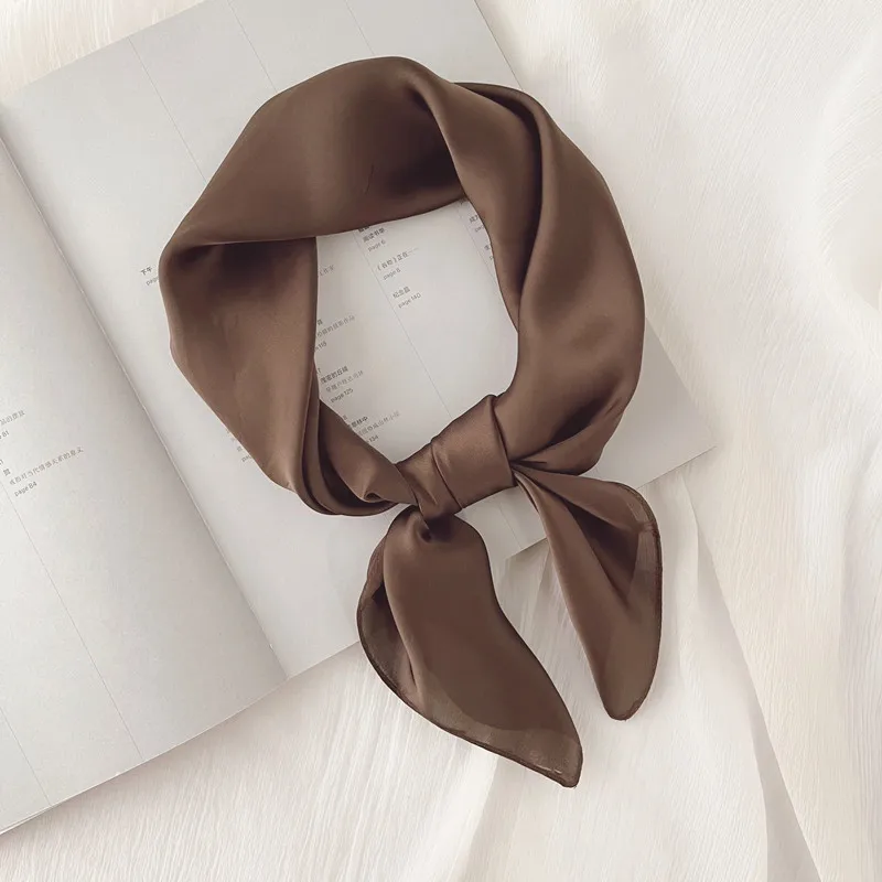 Luxury Solid 70*70cm Silk Square Scarf Women Soft Satin Hairband Neckerchief Tie Female Headband Foulard Bag Ribbon Gift