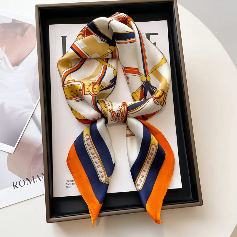  Luxury Twill Square Silk Scarf for Women Design Stoles Hijab Colorful Print Wraps Lady Headband Shawl Bandana 2025 New Foulard