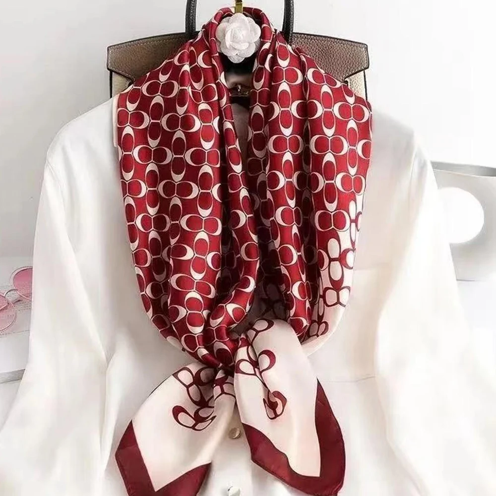  New Women Silk Scarf 90cm Square Hijab Fashion Versatile Korean Edition Silk Scarf Multi purpose Shirt Bandana Neckerchief
