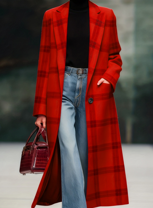  Casual Loose-fitting Retro Plaid Mid-length Coat