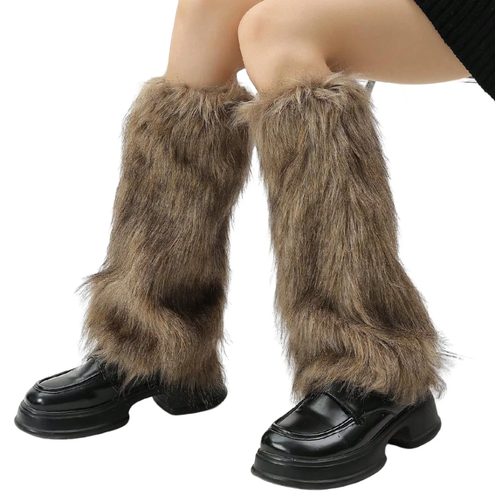  Fashion Faux Fur Furry Leg Warmers Japanese Style 40cm Lolita Boots Cover Soft Y2K Warm Knee Sleeve Autumn/Winter