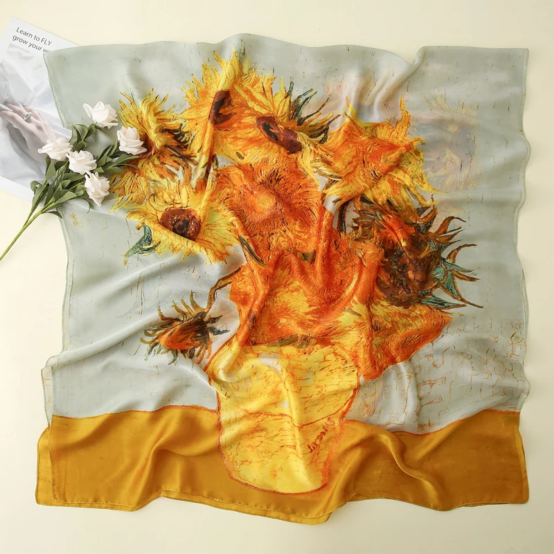  100% Natural Silk Scarf Women Luxury Brand Digital Print Flowers Silk Pashmina Shawl Female Long Bandana Foulard 2020 Oversize
