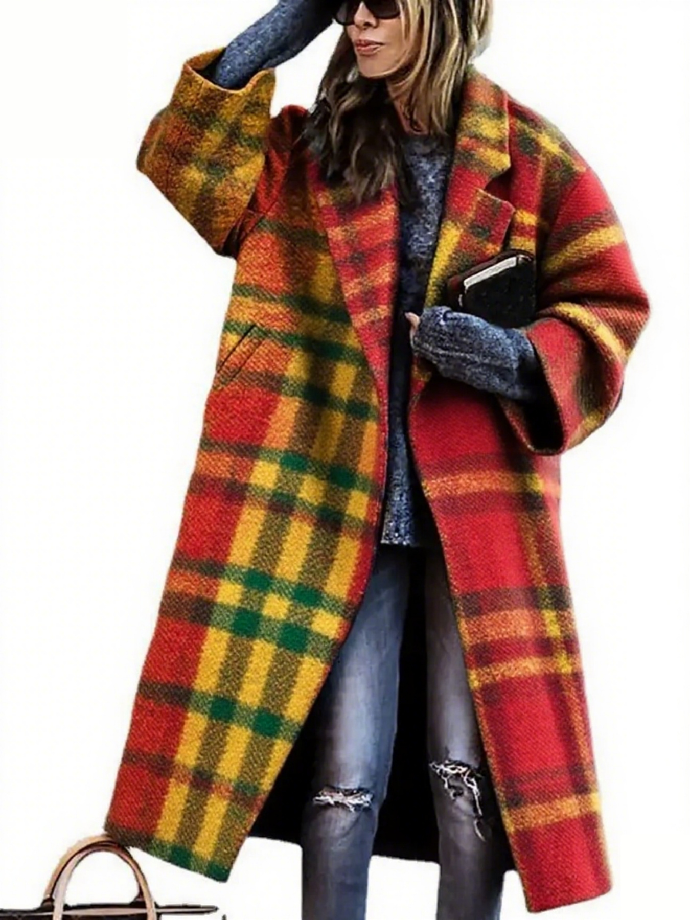  Women's Long Sleeve Lapel Jacket Printed Long Coat