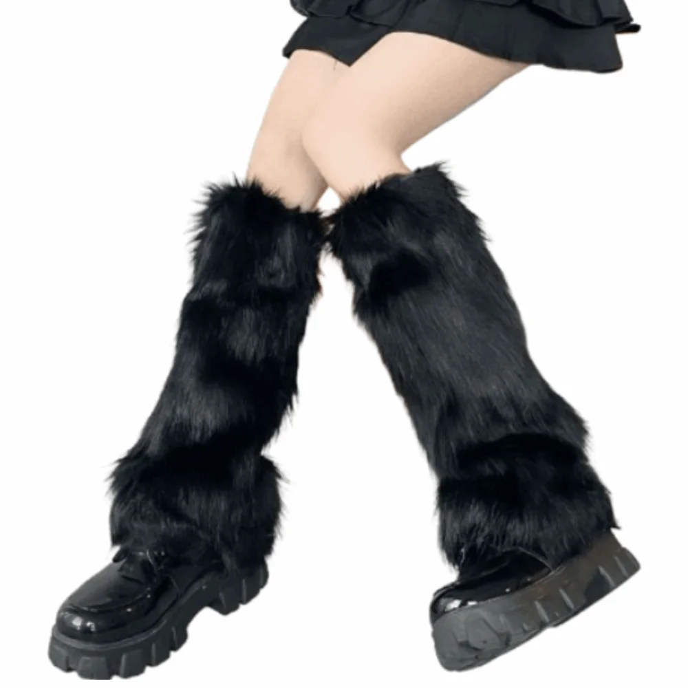  Fashion Faux Fur Furry Leg Warmers Japanese Style 40cm Lolita Boots Cover Soft Y2K Warm Knee Sleeve Autumn/Winter