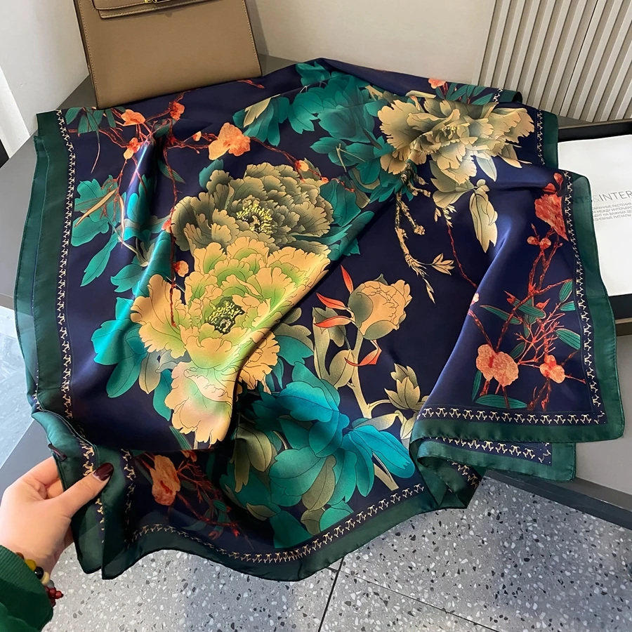 100% Natural Silk Scarf Women Luxury Brand Digital Print Flowers Silk Pashmina Shawl Female Long Bandana Foulard 2020 Oversize
