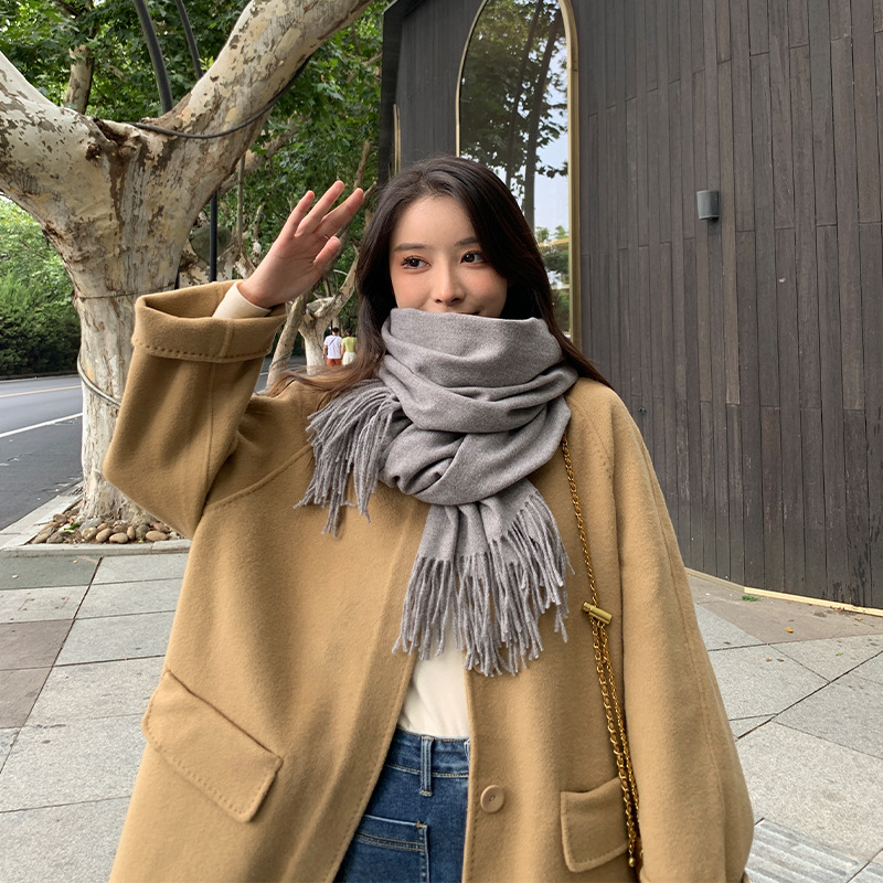  250g Solid Color Artificial Cashmere Scarf Thickened Warm Tassel Monochrome Shawl