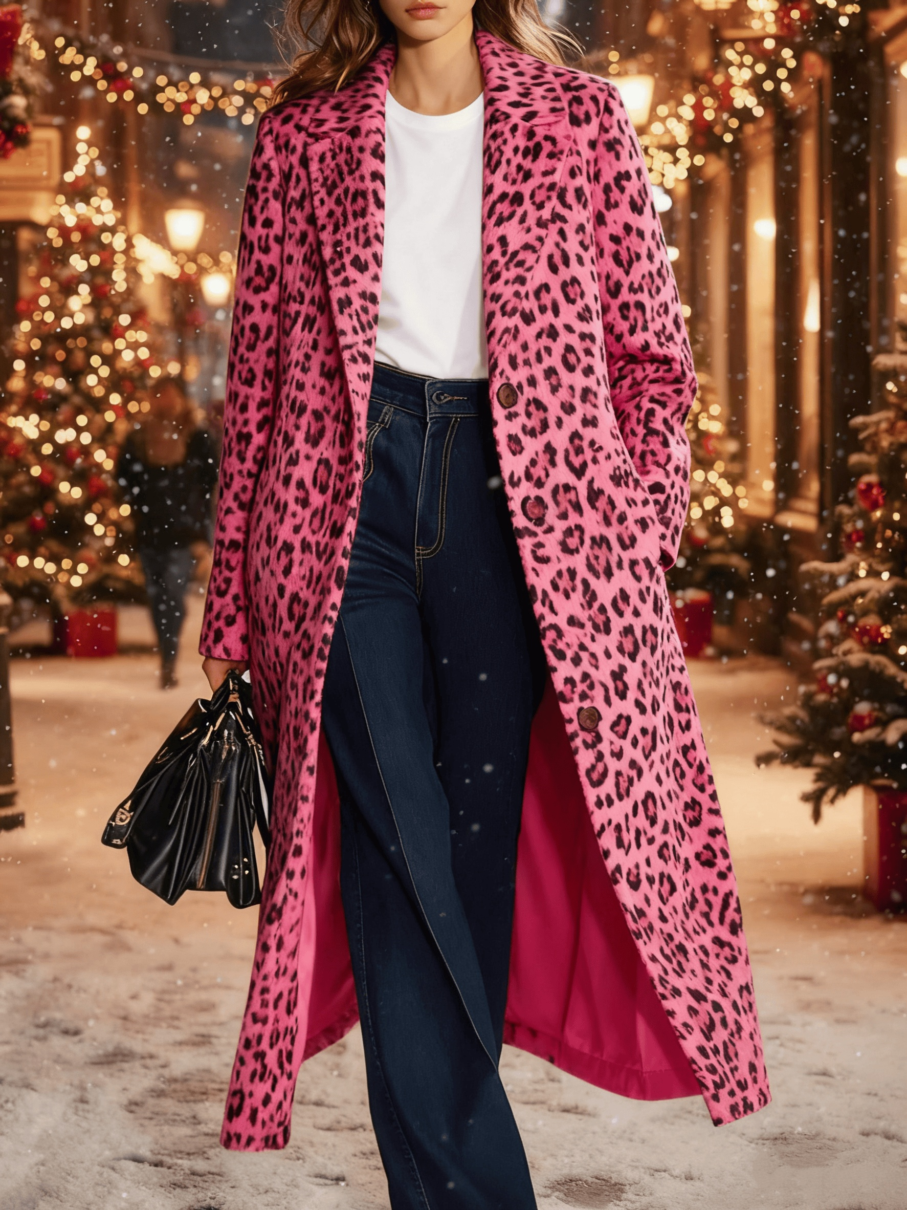  Leopard Print Casual Suit Collar Coat
