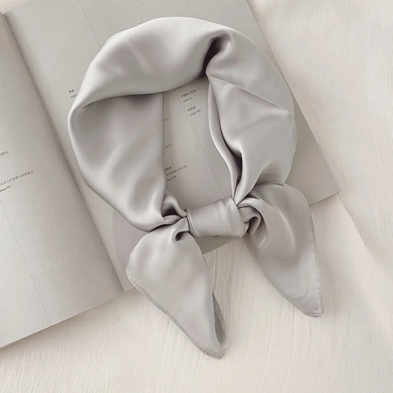  Luxury Solid 70*70cm Silk Square Scarf Women Soft Satin Hairband Neckerchief Tie Female Headband Foulard Bag Ribbon Gift