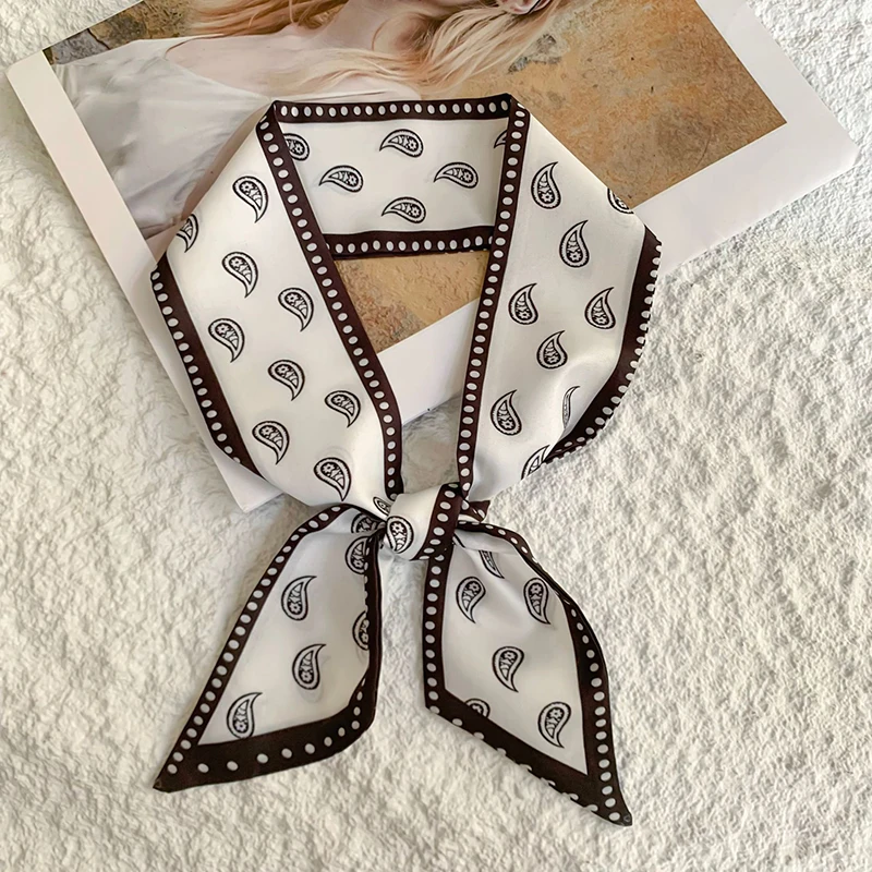  New Luxury Narrow Short Silk Scarf for Woman Skinny Scarves Paisley Hairband Small Bag Tie Hangbag Handle Ribbon Kerchief