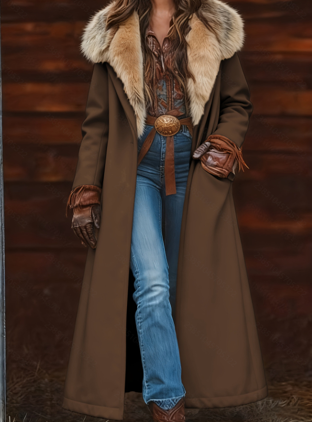  Fashion Retro Women's Coat, Warm Printed Long Coat