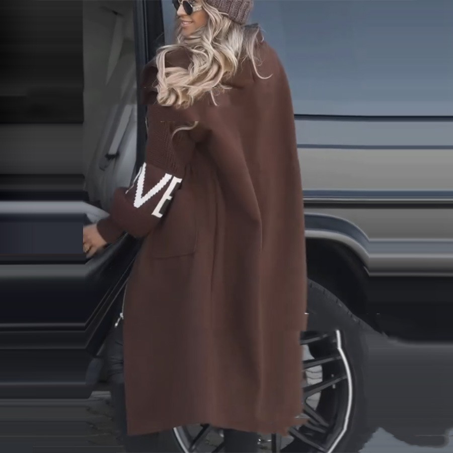  European And American Fashion Women's Wear Casual Hooded Long Splicing Coat