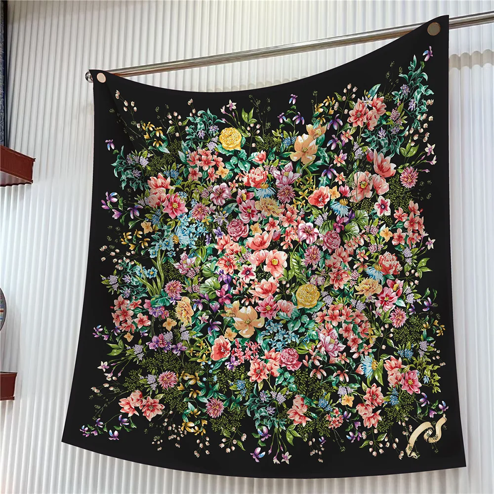  90cm Brand Square Scarf Women Fashion Floral Twill Silk Scarf Shawl Hijab Luxury Bandana Foulard Neckerchief Head Scarf For Lady