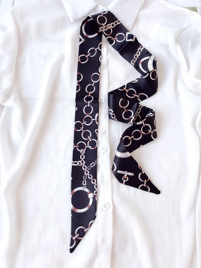 Woman Skinny Silk Scarf 90cm*4cm Long Hair Strip Silk Ribbon Small Neck Scarves Bag Handle Ribbon Scarf Kerchief Ladies Tie