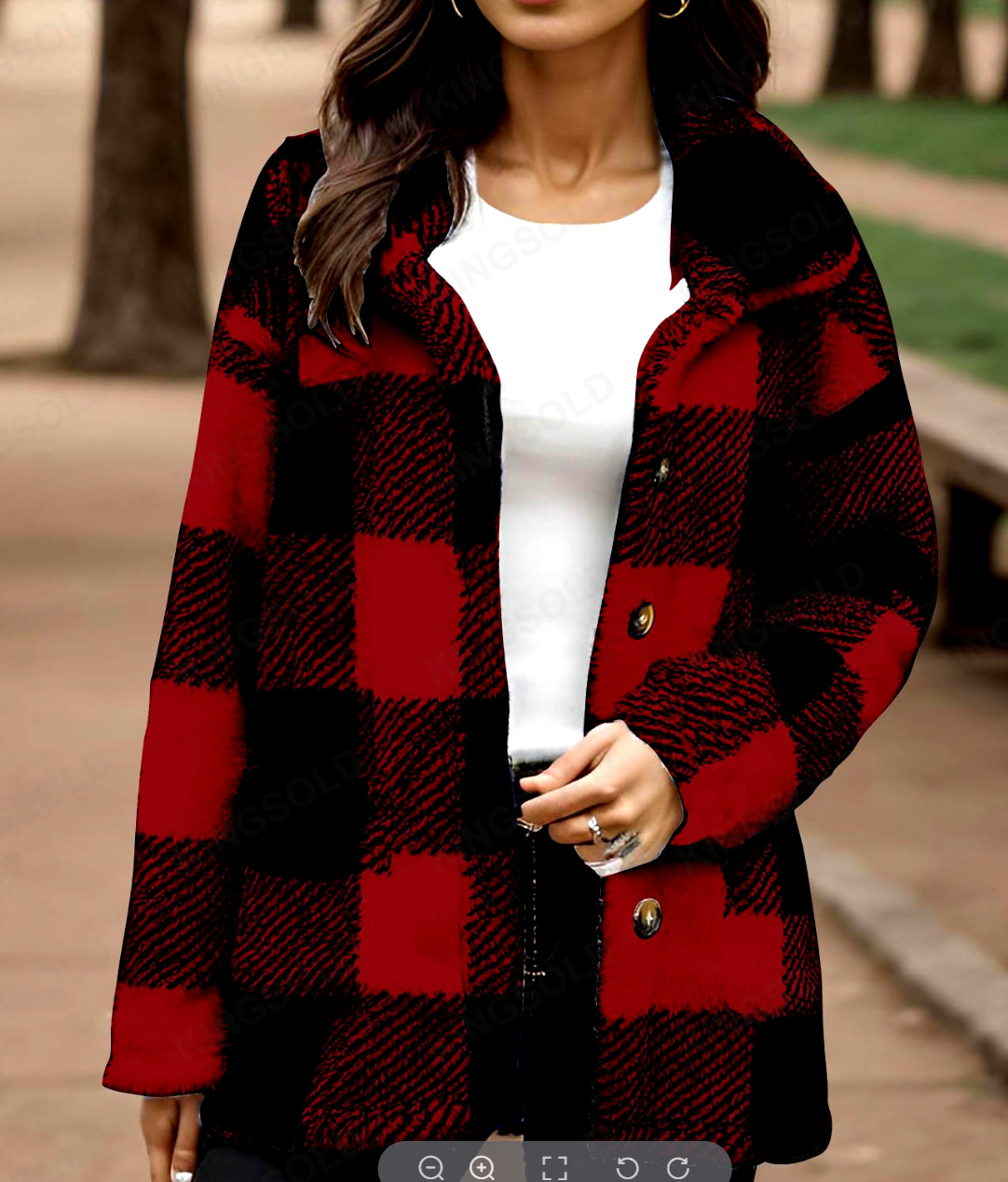  Women's Plaid Plush Coat With Pockets And Buttons