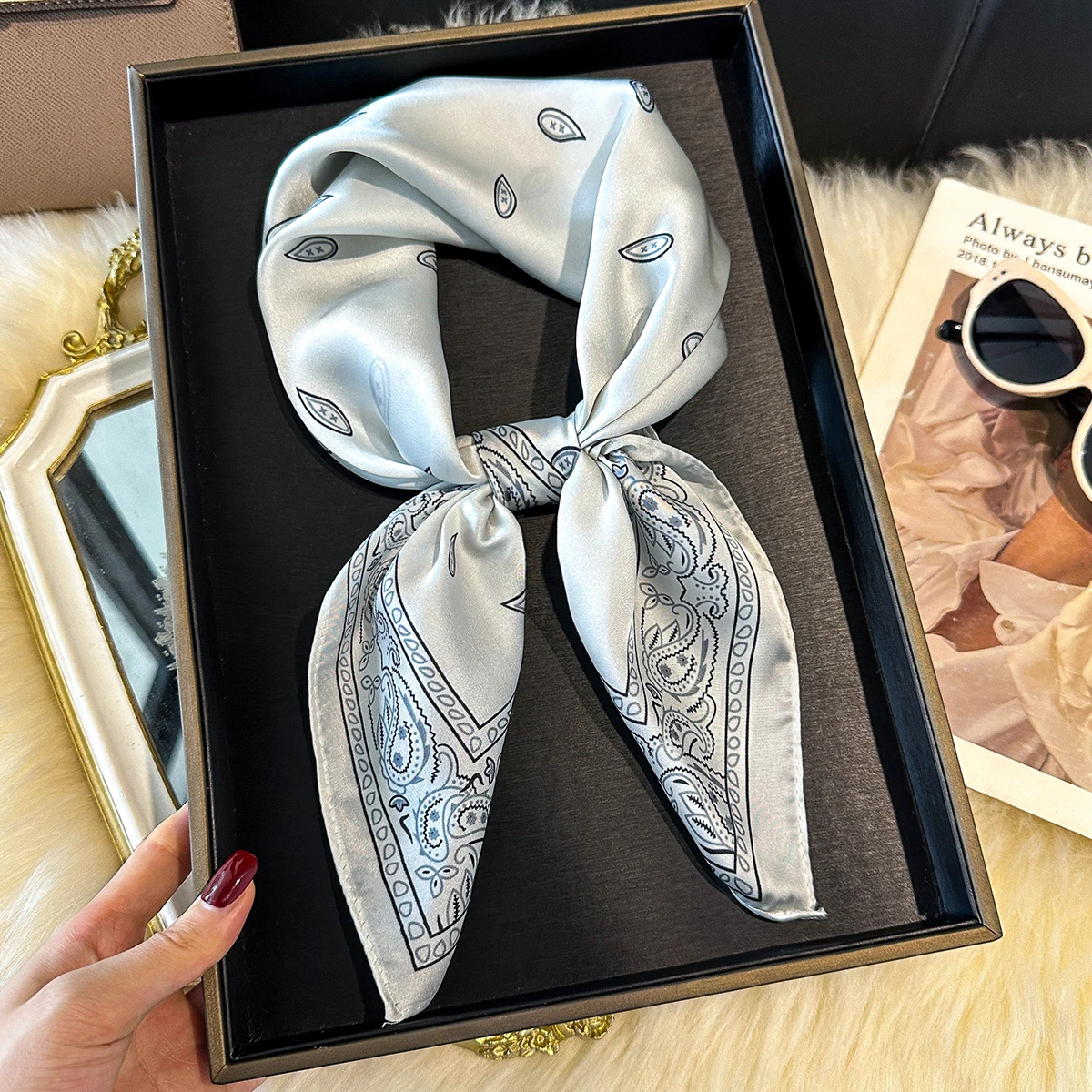  New 70cm Square Paisley Print Square Silk Scarf Casual Elegant Thin Breathable Neck Women Windproof Head Wrap Hair Scarves