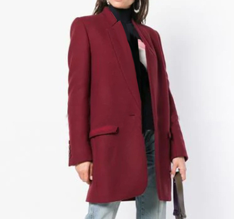  Ladies Stand-collar Slim-fit Woolen Coat