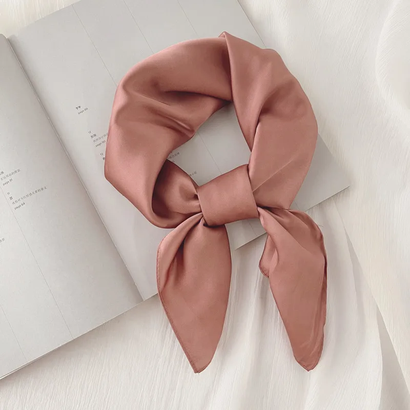  Luxury Solid 70*70cm Silk Square Scarf Women Soft Satin Hairband Neckerchief Tie Female Headband Foulard Bag Ribbon Gift
