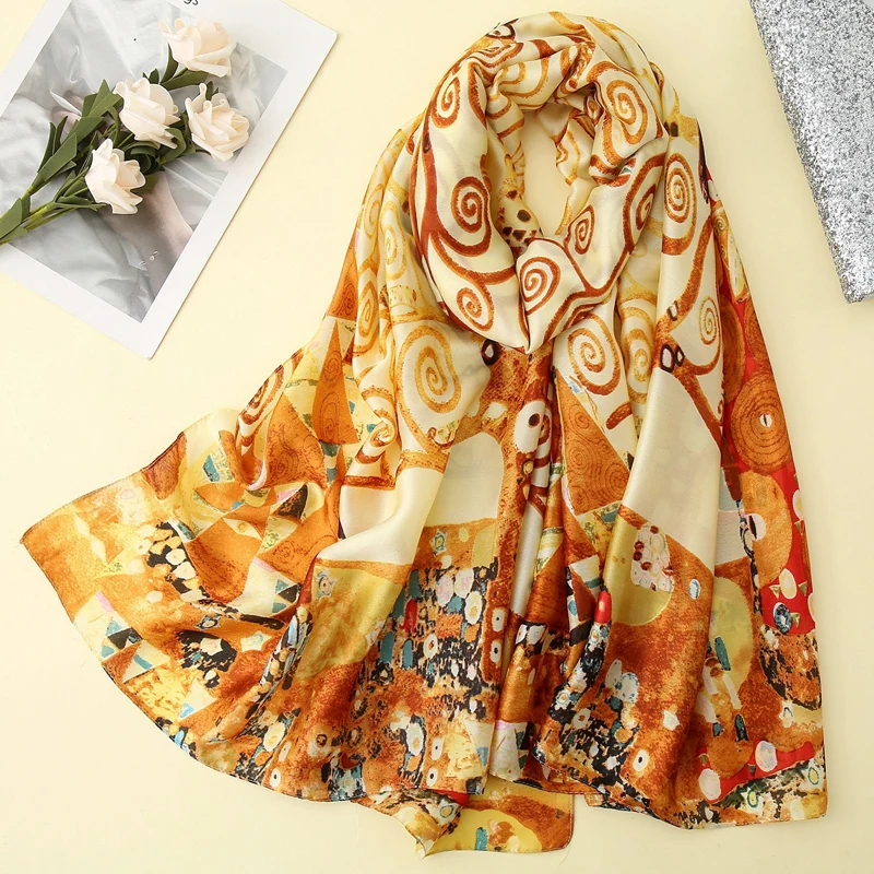  100% Natural Silk Scarf Women Luxury Brand Digital Print Flowers Silk Pashmina Shawl Female Long Bandana Foulard 2020 Oversize