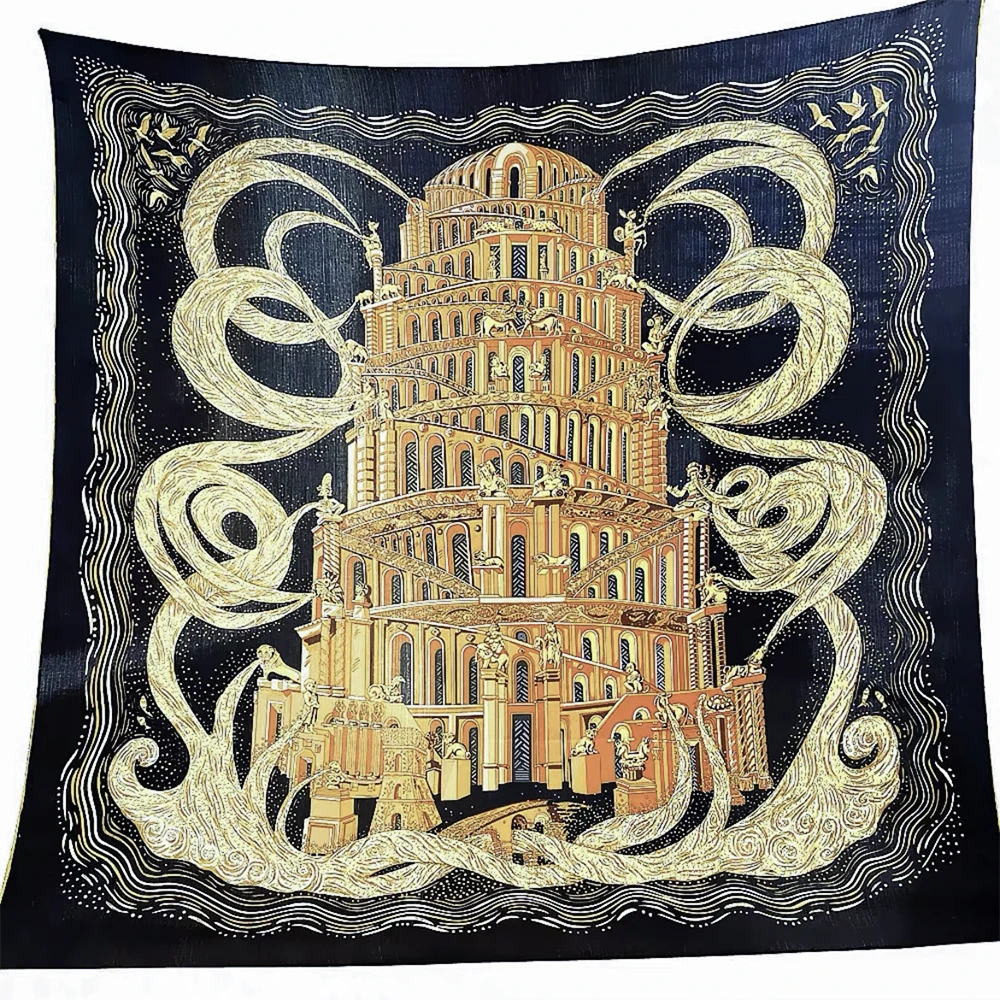  100% Pure Mulberry Silk Women Square Scarf Prints Headband Neckerchief Luxury Female Hair Ornament Female Bandana Scarves 90CM