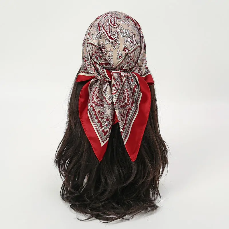  Bohemian Style Floral Print Women’s Square Silk Scarf Satin Head Wrap Tropical Leaf Flower Design Scarves Bandana Hijab