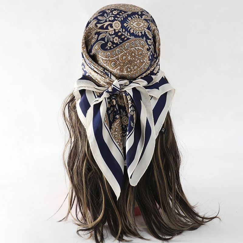  Bohemian Style Floral Print Women’s Square Silk Scarf Satin Head Wrap Tropical Leaf Flower Design Scarves Bandana Hijab