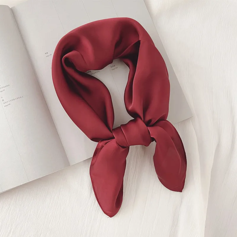  Luxury Solid 70*70cm Silk Square Scarf Women Soft Satin Hairband Neckerchief Tie Female Headband Foulard Bag Ribbon Gift